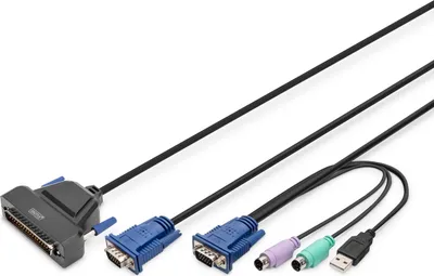 Produktbild von Digitus Modularer KVM-Switch, Single-Port, USB, PS/2, USB, PS/2, VGA, Schwarz, DB-25, Stecker/Stecker