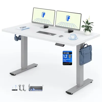 Produktbild von FLEXISPOT EN1 Höhenverstellbarer Schreibtisch 140x80cm, 100 kg Tragkraft, mit Anti-Kollisionsschutz, Einteilige Tischplatte, 4 Memory-Funktion (Weiß)
