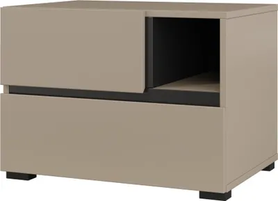Image de Table de chevet HAVANA beige et noir – 2 tiroirs et 1 niche – Rangement moderne et design élégant