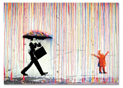 Immagine prodotto di Giallobus - Pioggia di colori - Banksy - 140L x 100l cm - Quadro - Vetro acrilico