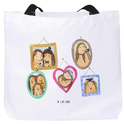 Produktbild von Mr. & Mrs. Panda Tote Bag Igel Familie - Weiß - Geschenk, Liebe, Strandtasche, Schultasche, Tasche, Bilder, Muttertag, Reisetasche, Papa, Unitasche, Bruder
