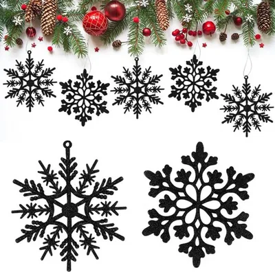 Produktbild von Unyqoos® Set mit 30 funkelnden schwarzen Schneeflocken Weihnachtsdekorationen für festliche Dekorationen