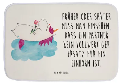 Produktbild von Mr. & Mrs. Panda Badteppich Einhorn Verliebt - Weiß - Geschenk, duschmatte, Badvorleger, Wolke, Freundin, Unicorn, Badezimmerteppich, Badematte, Einhörner, Duschvorleger