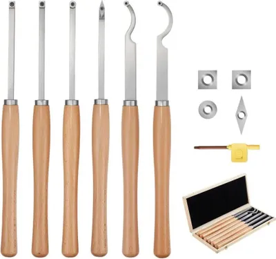 Produktbild von 6-teiliges Set Drechselmesser - Drechseleisen Satz - Drechselwerkzeuge für Drechseln - Komplettpaket Drechselzubehör