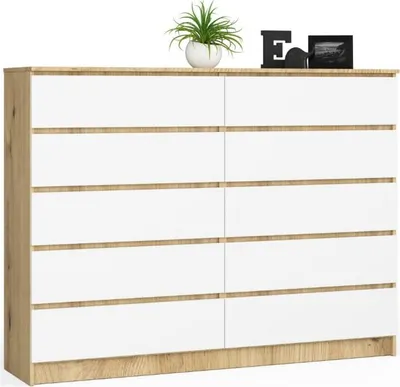 Image de BDW, Commode avec 10 tiroirs, 160×40×121 cm, K160, Chêne Artisan / Blanc