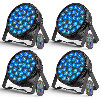 Obrázek produktu pro LED ploché reflektory typu Par – světla pro jeviště s DMX – sada 4 kusů – 27 x 8 W RGBW 4-v-1 – 120 W – DMX512 – zástrčka EU