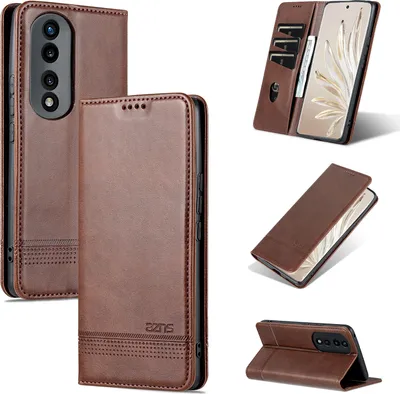 Image de Etui en cuir pour Honor 90, étui portefeuille pliable avec fermeture magnétique et support Café