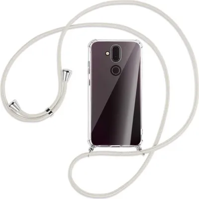 Produktbild von Handykette Backcover-Schutzhülle mit Band (Metall silberfarben) für Nokia 8.1 - broken white