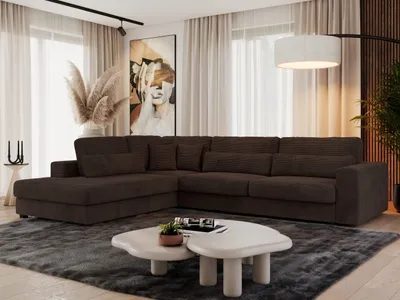 Produktbild von MKS MEBLE Ecksofa Sofa L-Form Grau Struktur, Wohnlandschaft L-Form, Couch L Form, Sofagarnitur Couchgarnitur Polsterecke, Breite: 316 cm - Savona L - Braun Cord - Links