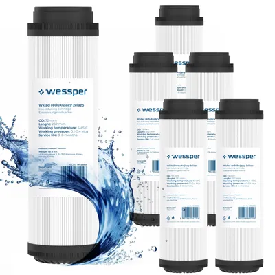 Produktbild von Wessper 6er Set 10-Zoll Wasserfilterkartuschen – Aktivkohle, Entkalkung & Ent-Eisenung
