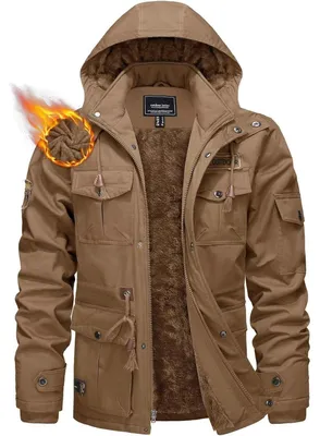 Produktbild von Winterparka Herren Fleece Gefüttert Kapuze Warm Übergangsjacke XL Khaki