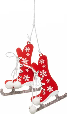 Produktbild von Schlittschuhe-Anhänger Christbaumschmuck rot-weiß 10 cm - Einheitsgröße