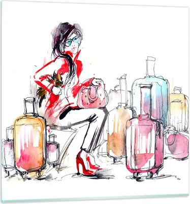 Produktbild von Bilder auf glas - Frau Taschen Reisen Tourismus - 70x70cm - Glasbilder - Wandbilder - Kunstdruck - zum Aufhängen bereit - Wanddekoration aus Glas - Glas Bilder - Wandbild auf Glas - GAC70x70-3014