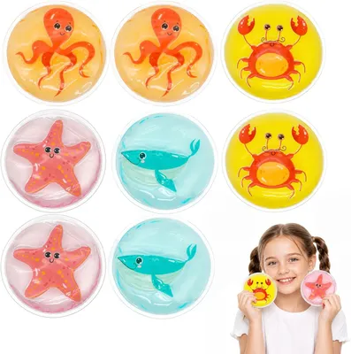 Produktbild von Gel Eisbeutel für Kinder 8 Stück, wiederverwendbare Kühlkompressen, Unterwasserwelt Motiv, Schmerzlinderung
