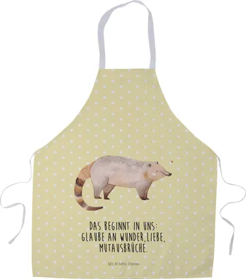 Produktbild von Mr. & Mrs. Panda Küchenschürze Nasenbär - Gelb Pastell - Geschenk, Lustige Sprüche, Rüsselbär, Bär, Küchenzubehör, Kochschürze, Nasenbären, Schürze, Grillschürze