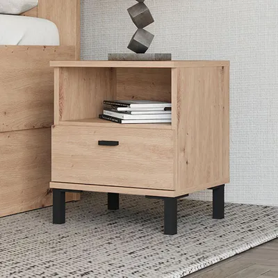 Immagine prodotto di Jinja - Comodino, 39x35x45h cm Marrone Rovere, un Cassetto