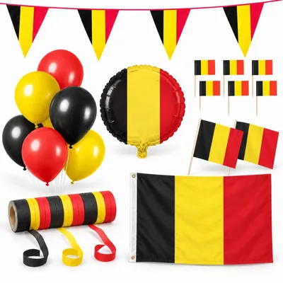 Produktbild von Belgien Party Deko Set 74 tlg. Partyset Partydeko schwarz rot gold Fussball EM WM