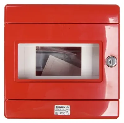 Obrázok produktu pre Gewiss GW42202 vodotesný rozvádzač pre núdzový systém Červená, biele sklo, kov