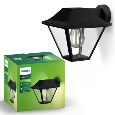 Zdjęcie produktu dla Philips myGarden Kinkiet Alpenglow 60 W E27 bez żarówki, Oświetlenie zewnętrzne ścienne, Czarny, Metal, IP44, Patio, Ogród, I