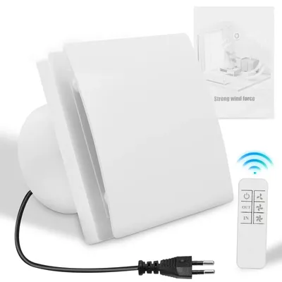 Produktbild von Badlüfter - Abluftventilator 100 mm für Bad und Küche - Fernbedienung - 7 Stufen - 5,7 W DC-Motor - Rückstauklappe - Timer - USB - Weiß