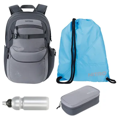 Produktbild von Schulrucksack Jungen Rucksack 4 Teile Set Nitro Future Hero Schulrucksackset inkl. Mäppchen Box XL Sportbeutel Flasch grau dunkelgrau Graphite +rtmf
