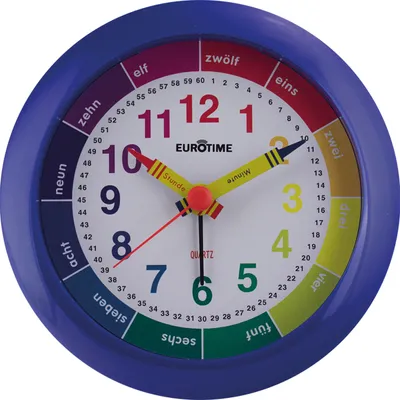Produktbild von Kinderquarzwecker – Zum Erlernen der Uhrzeit – Für JUNGEN und MÄDCHEN – Inklusive ALARM – 100 x 100 x 30 mm, Farbe:Blau