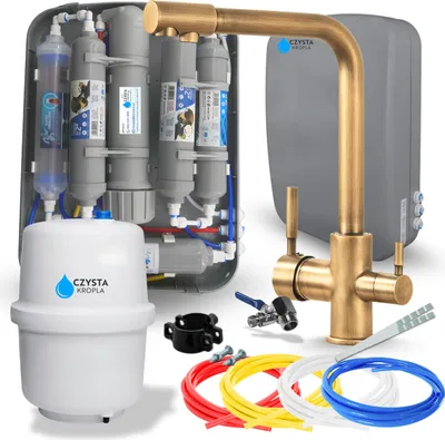 Produktbild von Wasserfilter Set RO7 Slim mit 3-Wege Küchenarmatur Ari Venom 1, 7-stufige Filtration, Mineralisierung, Mosiądz