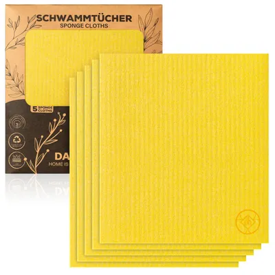 Immagine prodotto di Set di 5 strofinacci ecologici, lavabili e biodegradabili, colore giallo