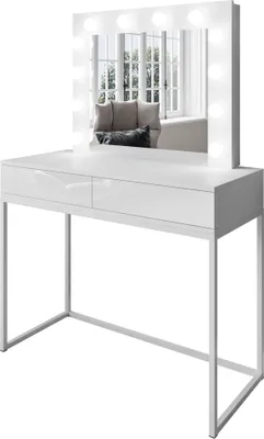 Produktbild von Schminktisch BLANCO LOFT mit Spiegel und LED-Beleuchtung Push-to-open System Weiß / Weiß hochglanz