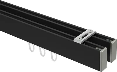 Produktbild von Interdeco Innenlaufstange / Gardinenstange mit Innenlauf Schwarz / Edelstahl-Optik, Typ Smartline Paxo (Kappe) Deckenmontage, 14x35 mm 2-läufig, 120 cm