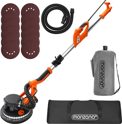 Image de MONZANA® Ponceuse girafe avec aspirateur 750W max. 1750 tr/min 12x disques abrasifs 80 LED polisseuse meuleuse plafond mur manche télescopique