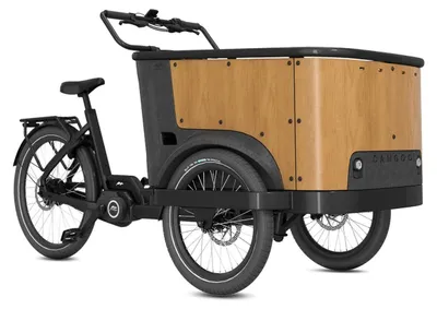 Imagen del producto de Bicicleta de carga eléctrica Cangoo Keewee con cierre de hebillas, color negro/color madera