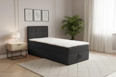 Produktbild von VENASI JESSA MINI Boxspringbett 80x200 Einzelbett mit Bettkasten H2/H3 Matratze SCHWARZ