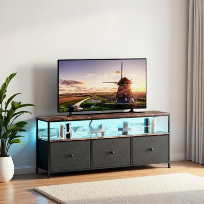 Produktbild von ProximaX TV-Schrank mit RGB LED-Beleuchtung, Industriestil Fernsehtisch mit 3 Schubladen, Multifunktionaler Lowboard für Wohnzimmer, 137cm, Rustikal Schwarz
