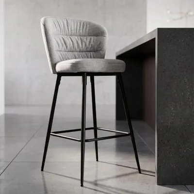 Zdjęcie produktu dla Zestaw 2 stołków barowych z szarej tkaniny z metalowymi nogami 52x59x108 cm