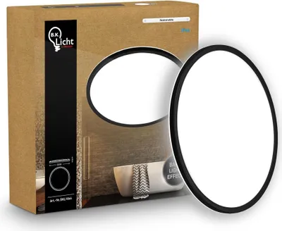 Produktbild von B.K.Licht LED Panel Flach Ø29cm Rund 18W 2400lm 4000K Neutralweiß Spritzwasserschutz Schwarz - Deckenlampe Badezimmer Küche Wohnzimmer