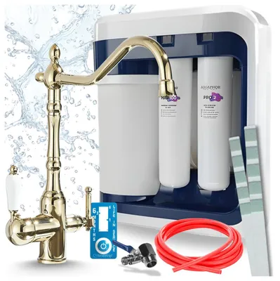 Obrázok produktu pre Ari 3-cestný kuchynský batériový systém Retro 2, chrómový, umývadlová batéria v súprave s systémom na filtráciu vody Aquaphor Ro-202S Pro, pod umývadlo