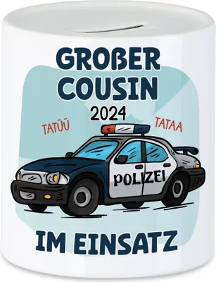 Produktbild von Großer Cousin Im Einsatz 2024 Spardose Polizei Geschwister Liebe Retter Polizeiauto Familie Beschützer Tatü Tata