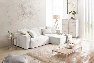 Produktbild von KAWOLA Sofa SAMU Ecksofa Feincord weiß Recamiere rechts