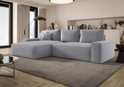 Produktbild von Ecksofa Schlafsofa Sofa WALKEN Stoff Poso Hellgrau Ottomane Links