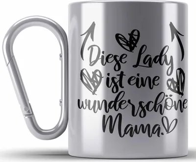 Produktbild von Trendation - Wunderschöne Mama Geschenk Edelstahl Tasse Karabiner mit Spruch Karabiner Edelstahl Tasse Karabiner Edelstahl Mutter Muttertag Geschenkidee (Silber)