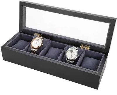 Produktbild von 5 Gitterrost-Ofenlack, Uhrenvitrine – Aufbewahrungsbox, Organizer – Uhren- und Schmuckschatulle mit Glasdeckel (Schwarz)