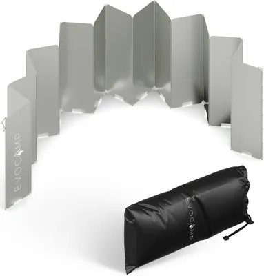 Produktbild von EVOCAMP Windschutz 16 Lamellen für Gaskocher, Campingkocher, Grill, Feuerstelle, faltbar, vielfältig einsetzbar, inklusive Tasche