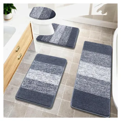 Produktbild von 4-teiliges Badezimmerteppich-Set mit WC-Deckelbezug, rutschfeste Mikrofaser-Badeteppiche in Blau