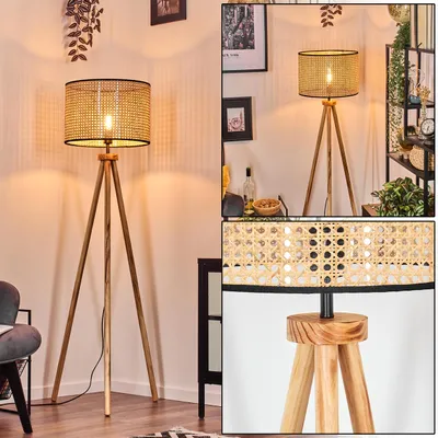 Produktbild von Casalina Stehlampe mit Holzfuß und Schirm aus Rattan/Wienergeflecht