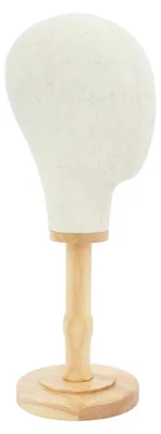 Produktbild von Schaufensterkopf - Perücken- und Hutständer - Leinenbezug, Holzsockel, 54 cm Kopfumfang, 49 cm Höhe - Beige