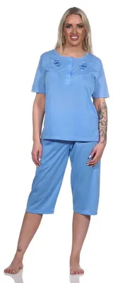 Produktbild von Damen Capri Pyjama mit kurzen Ärmeln; Blau/M/38