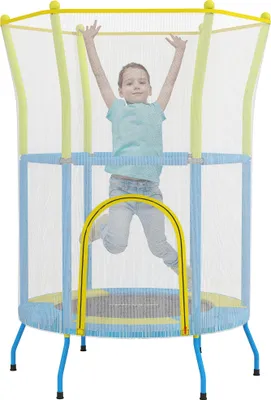 Image de Trampoline pour enfants - Trampoline avec filet de sécurité - Ø 140 cm - Hauteur 190 cm - Pour le cardio-training et les jambes - Multicolore