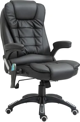 Produktbild von HOMCOM Massagesessel Bürosessel Bürostuhl Chefsessel Gamingsessel 6 Punkt Vibrations Massage mit Wärmefunktion Kunstleder Ledersessel drehbar (Schwarz) 70 x 70 x 111 – 121cm