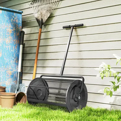 Produktbild von Kompoststreuer 75 L, Düngerstreuer Rasenstreuer, Metall Mesh-Korb, Schwarz | 70 x 40 x 112 cm | höhenverstellbarer T-Griff 62–67 cm | 75-L-Kapazität